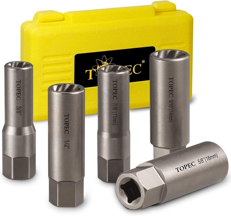 Topec 5-Piece Spiral Type Deep Extractor Set, Spark Plug Easy-out Set, for Removing Deeply trapped and Broken Bolts, Studs, Fittings, Threaded Pipes and Pins - Image 1